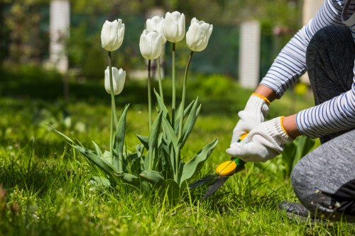 Gardening team safety briefing in a residential garden